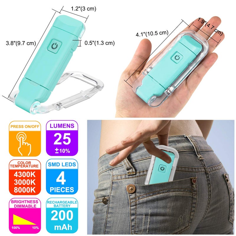 HONWELL Rechargeable Clip On LED Book Light, 3 Brightness Levels Dimmable Bookmark Light for Eye-Protection, Portable Reading Lamp for Bookworms, Travel (Blue) - Image 4